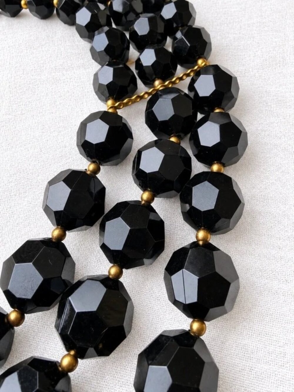 Vintage 1980s Black Faceted Acrylic Multi-Strand Statement Necklace - Picture 4 of 8